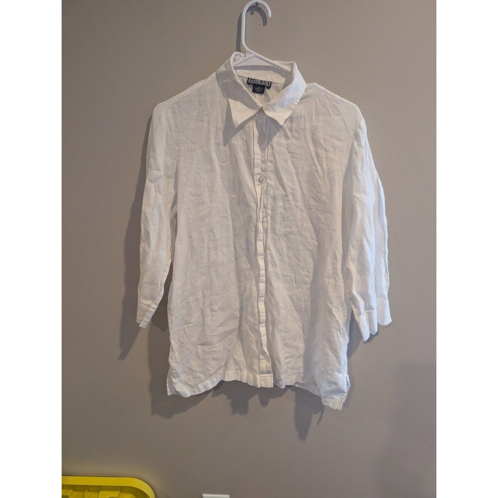 Vintage Lands End Women's Sz 12 Button Down Linen Shirt White Peasant Minimalist